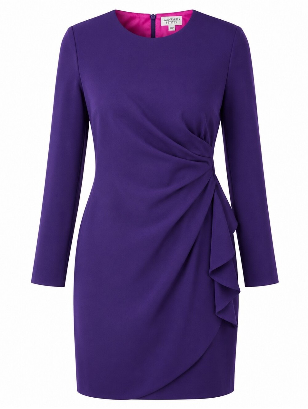 DAVID WARREN PETITES | Elegant Purple Ruched Ruffle Sheath Dress | 10 Petite